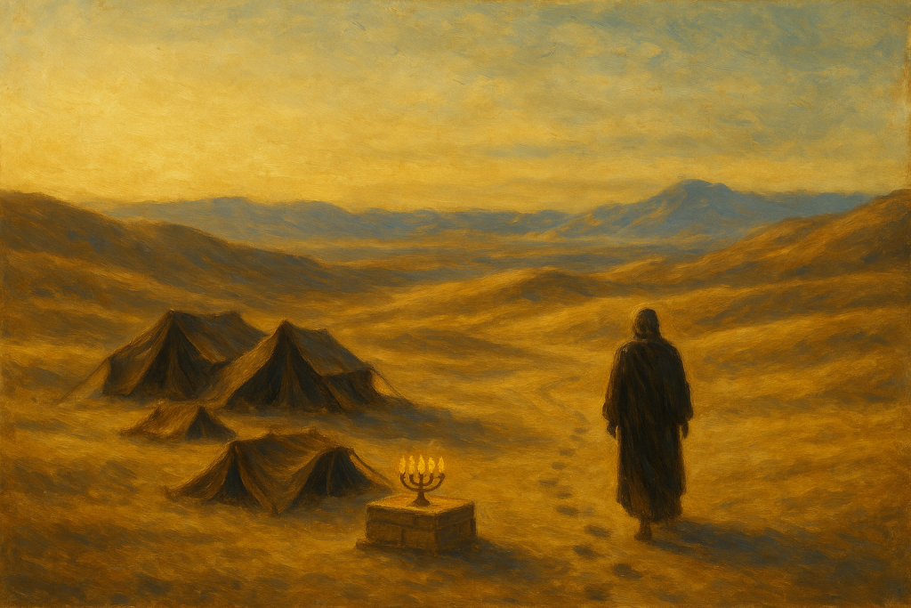 Votos na Bíblia: acampamento no deserto ao entardecer, as 42 jornadas de Israel rumo à promessa do Jordão